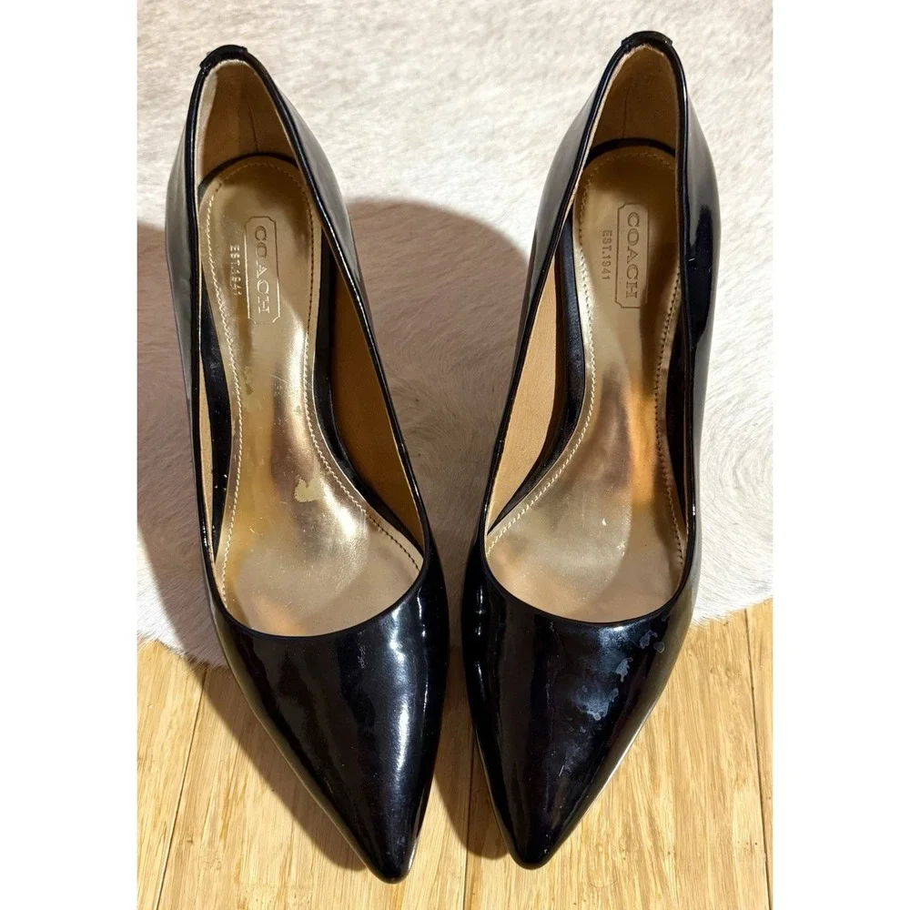 Coach‎ Womens High Heels Shoes Patent Leather Black Shinny Size 6B